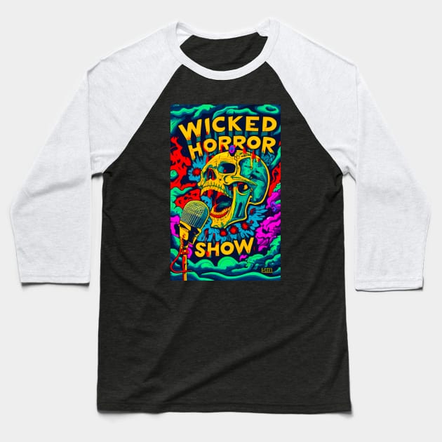 Wicked Horror Show Screaming Skull Baseball T-Shirt by aknuckle